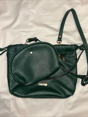 Women's Emerald Green Leather Crossbody Bag with Detachable Pouch